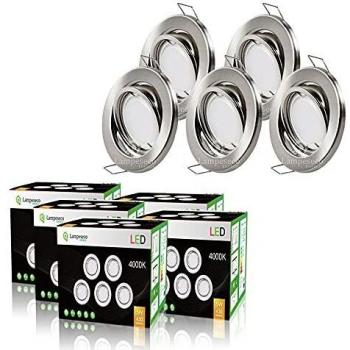 Pack de 15 spots LED encastrables orientables en aluminium brossé avec ampoules GU10 230V 5W, blanc neutre