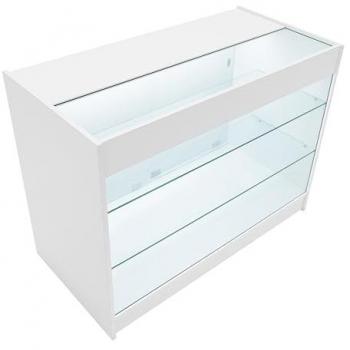 Vitrine d'Accueil en MDF Blanc avec Portes Coulissantes et LED