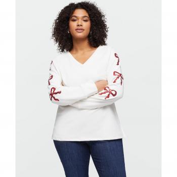 Sudadera Chic Escote V con Detalle de Lazos Bordados