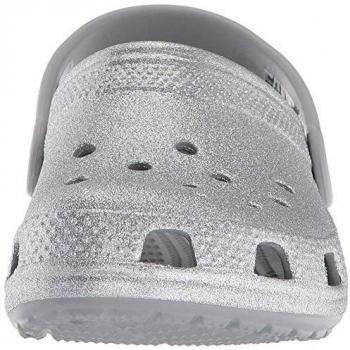 Crocs Unisex Kids' Classic Glitter Slip-On Clog Shoes in Silver, Size 22/23 EU