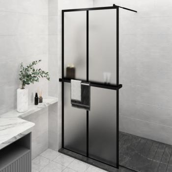 VidaXL Black Walk‑In Shower Wall with Shelf, 90×195 cm (ESG Glass & Aluminium)