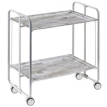 Chariot de service pliant avec 2 plateaux, finition aluminium gris