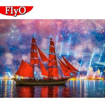 Glitzernde 5D Diamant-Landschafts‑Segelboot‑Strass-Feuerwerk 20 x 