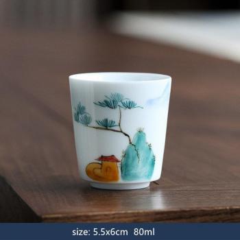 Elegant Hand‑Painted Teacup Duo – 2 White Ceramic Cups, Traditional Chinese Style Small Teabowl