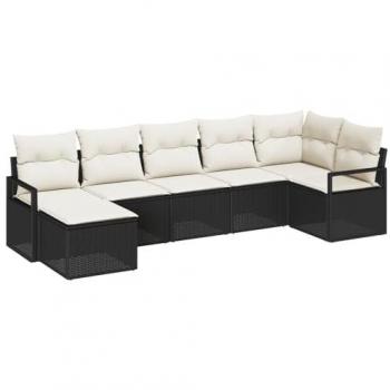 VidaXL Schwarzer 7‑teiliger Garten-Rattan-Sofasatz mit Kissen