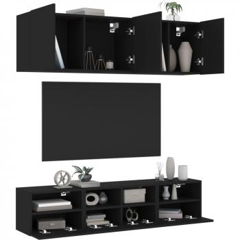 Armoires de Télévision Suspendues 5 pcs, Noir Bois d'Ingénierie