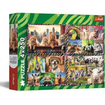 LUSTIGE TIERE Puzzleset von Trefl, 4x250