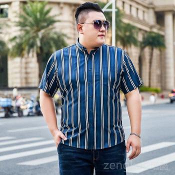 Men's Plus Size Vertical Striped Short Sleeve Shirt 8XL