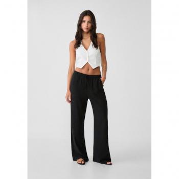 Stradivarius Fließende Leinenhose Schwarz XS