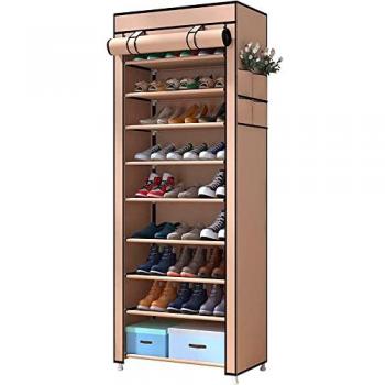 Zapatero de Tela con 9 Balas y Puerta de Cremallera, Capacidad para 27 Pares, 160x88x30 cm