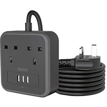 2-Gang Extension Cable with 3 USB Ports