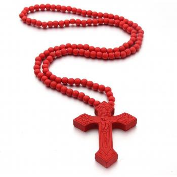 Croix Pendentif Religieux en Bois, Perle sculptée