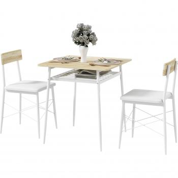 Table et chaises HOMCOM, ensemble pratique en acier, couleur chêne blanc