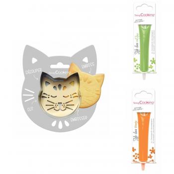 Cat‑Crested Cookie Bundle with Two Colorful Chocolate Pens (Light Green, Orange)
