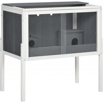 Jaula para Hámster de Madera con 2 Puertas de Acrílico y Estante Extraíble PawHut 82x45x81 cm Gris Oscuro