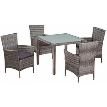 Garten-Essgruppe Poly Rattan Grau 5-tlg. mit Auflagen