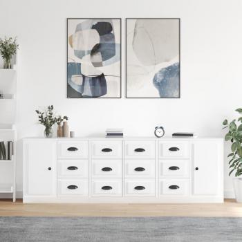 Meuble buffet 3 pièces blanc brillant en bois d'ingénierie