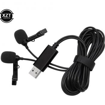 Dual Head Lavalier Microphone with USB and 3.5mm Connection