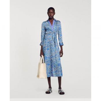 Sandro Satin Floral Wrap Dress