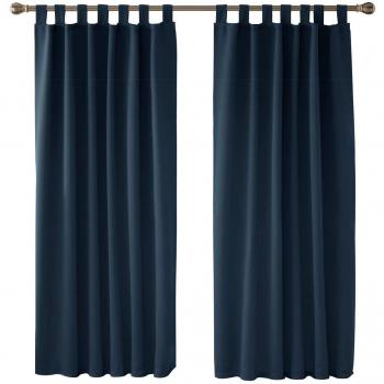 Deconovo Kälteschutz Verdunkelungsvorhang, Schlaufen Gardinen Schlafzimmer, 175x140 cm, Dunkelblau, 2er Set