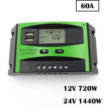 SunCharge Pro 60‑10A 12V/24V PWM con LCD y puerto USB