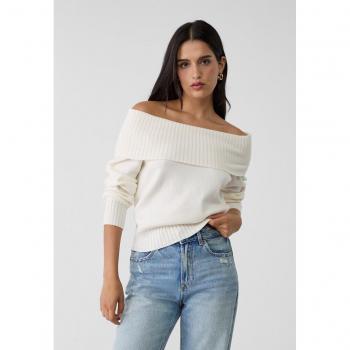 Damen‑Strickoberteil Ecru, schulterfrei, S – Stradivarius