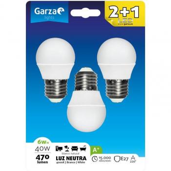 Bombilla LED Esférica 6W E27 4000K Garza Pack 3