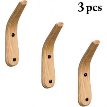 3PCS Wall-Mounted Natural Wood Coat Hangers