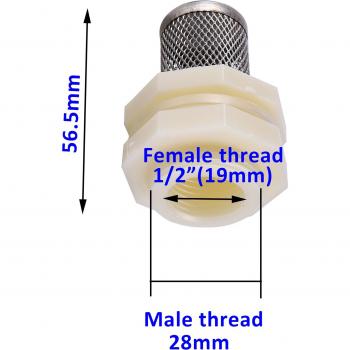 Malla filtrante en acero inoxidable, roscas 1/2'' y 3/4'', para limpieza vehículos, riego, acuarios