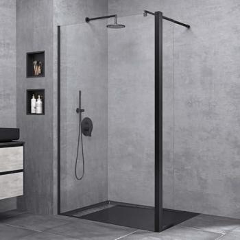 Paroi de douche à l'italienne transparente 130 cm Sogood 8 mm verre sécurité avec stabilisateur rond, profilé noir