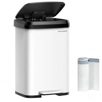 13 Gallon Kitchen Rubbish Bin with Lid, White + Black
