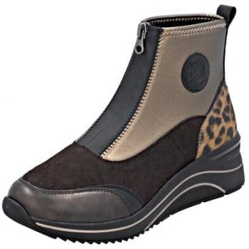Damen Stiefelette Keilsneaker in Schwarz und Gold