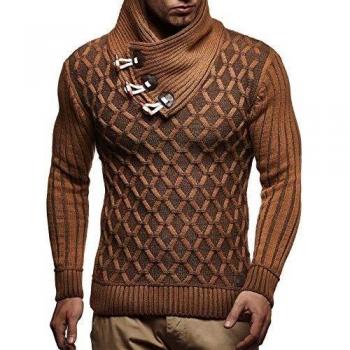 Leif Nelson Herren‑Pulli aus Wolle – moderner Schalkragen, XXL, Camel Braun