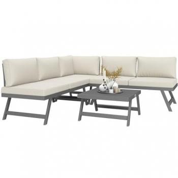 Kit de jardin design aluminium, 4 pièces, coussins beige