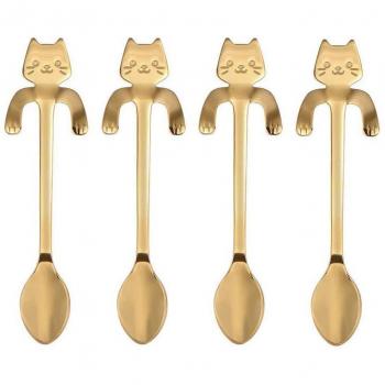 4pcs Cat Design Stainless Steel Spoons for Milkshakes and Desserts
