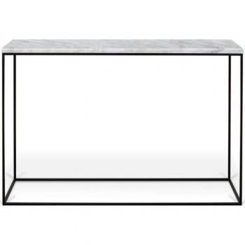 Konsolentisch „Gleam“ (120 cm × 76 cm) – Schwarzes Metallgestell, Marmor/Holz‑Tischplatte