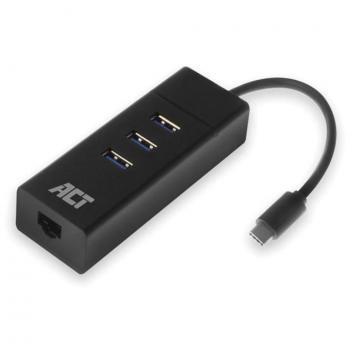 ACT USB-C Dockingstation mit 3x USB-A und Ethernet, Schwarz