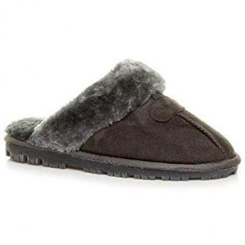 Ajvani Women's Winter Slippers: Flat Low Heel and Grey Fur Lining