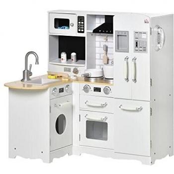 Cocina Infantil HOMCOM con Accesorios +3 Años Blanco 87x82x65 cm