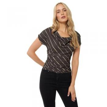 Brown Tall Stripe Cowl Top for Women