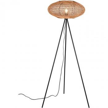 Schwarze Stehleuchte Hedda mit Sisal-Schirm