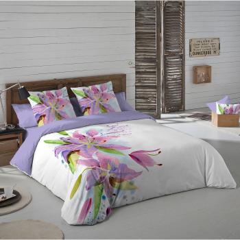 Juego De Funda Nórdica Lily Flores Naturals Blanco / Lila / Verde Cama 90