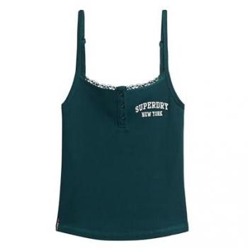 Superdry Débardeur Femme Brodé à Boutons Vert Sapin