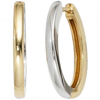 Jobo Damen Creolen oval 585 Gold Gelbgold Weißgold bicolor Ohrringe