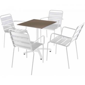 Mesa de Reclinación Oviala 70x70 con Juego de 4 Sillas Blanco‑Metal