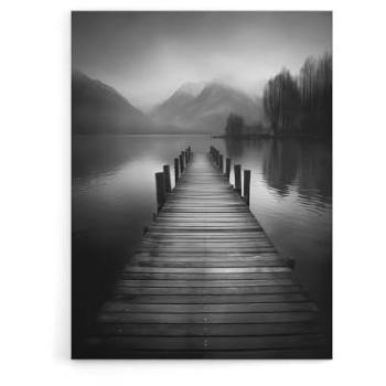 Wilderness Waterfall Pier Scene – 12 by 16 Grey Canvas