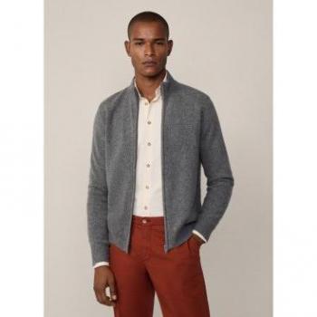 Hackett Uomo Maglione Lambswool Zip Completo Grigio L