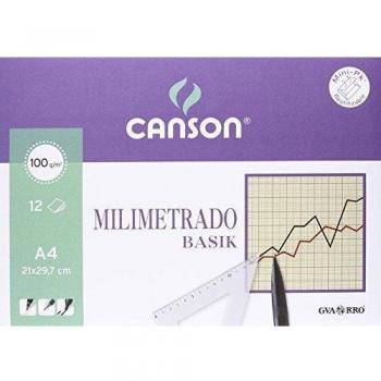 Canson Milimetrado Basik, Minipack A4, 12 hojas, 100 g, color sepia
