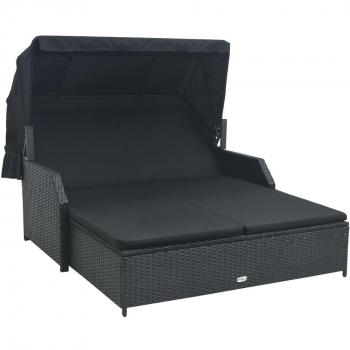 Personen-Sonnenliege mit verstellbarem Sonnendach aus Poly Rattan Schwarz