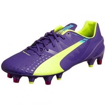 Men's 7 UK Puma Evospeed 1.3 Football Boots in Prism Violet Yellow Scuba Blue
